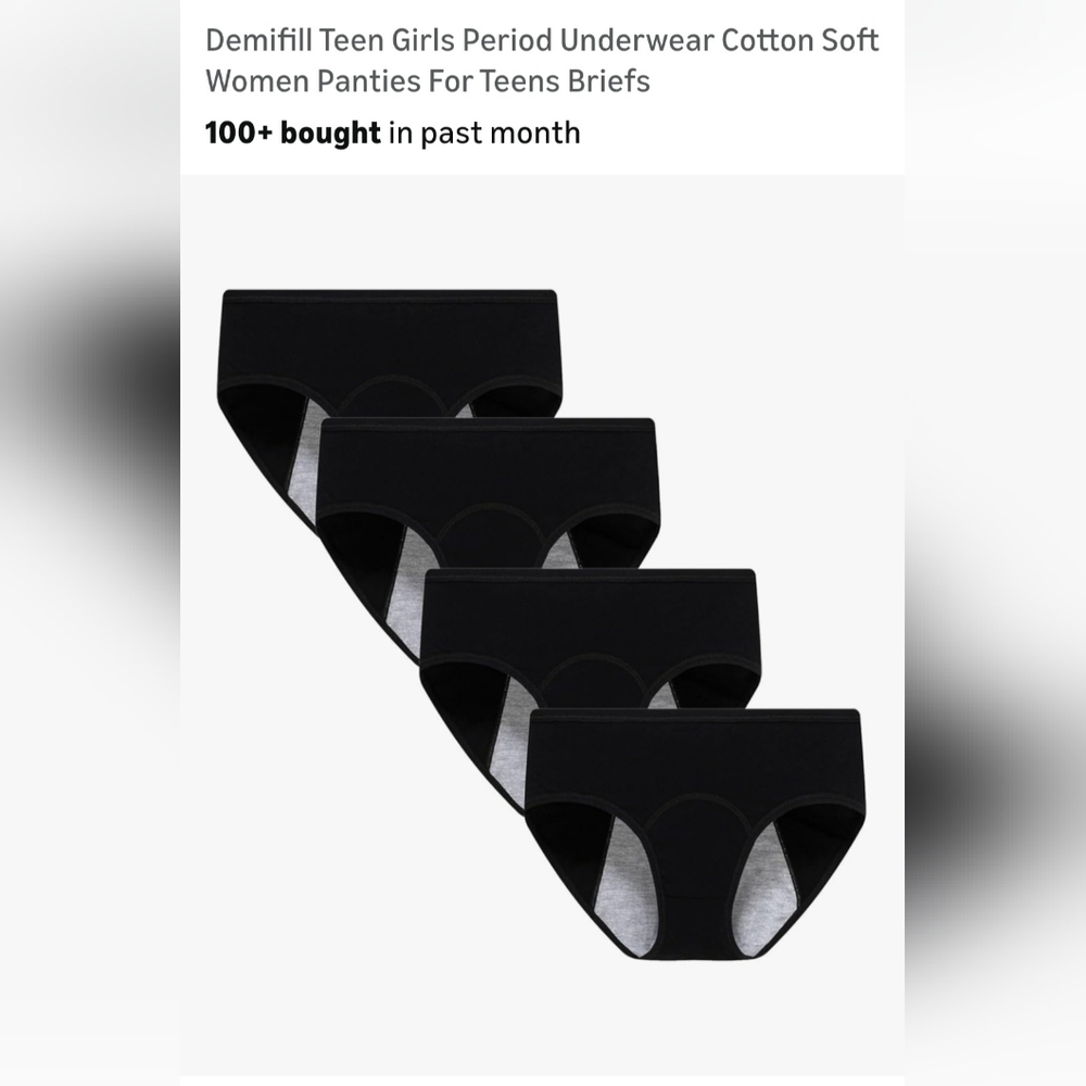 TEEN Black Cotton Period Briefs - 4 Pack Size SMALL